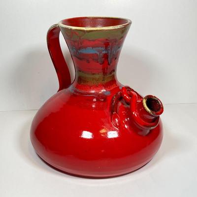 LOT 156: Vintage Hand Painted Red Italian Ceramic Pipe Spout Vase and Ashtray