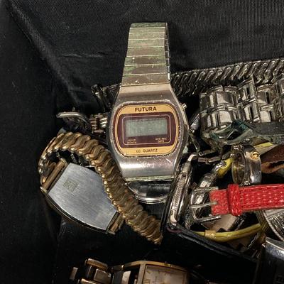 LOT 157: Collection of Watches - Wear, Repair, Parts, Crafting (Benrus, Futura, Guess, Kelton, Timex and More)