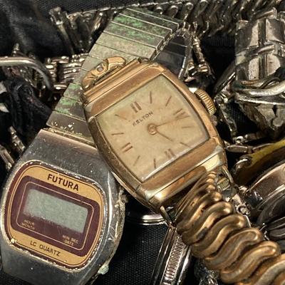 LOT 157: Collection of Watches - Wear, Repair, Parts, Crafting (Benrus, Futura, Guess, Kelton, Timex and More)