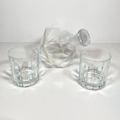 LOT 158: Entertaining / Bar Collection - Diamond Shaped Decanter, Shot Glasses, Ruby Red Glasses, Bookbinder's Stirrers, Libra Cloth...