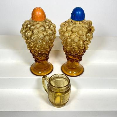 LOT 159: Mid-Century Modern Collection - Georges Briard Bowl, Nigor Amber Italy Grapes Salt and Pepper Shakers, Love Is Mug and More