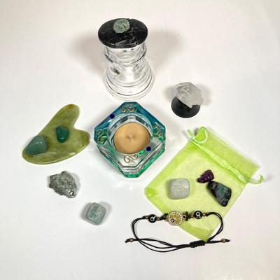 LOT 160: Vintage Occult Collection - Tarot Cards, Zodiac Globe, Crystals / Stones, Collapsible Magician / Top Hat and More