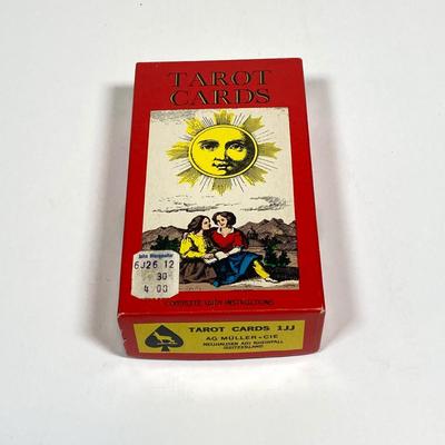LOT 160: Vintage Occult Collection - Tarot Cards, Zodiac Globe, Crystals / Stones, Collapsible Magician / Top Hat and More