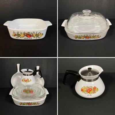 LOT 161: Vintage Corning Ware Pyrex Spice of Life Collection and Six Arcoroc France Glass Dishes