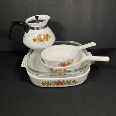 LOT 161: Vintage Corning Ware Pyrex Spice of Life Collection and Six Arcoroc France Glass Dishes