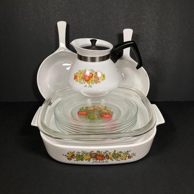 LOT 161: Vintage Corning Ware Pyrex Spice of Life Collection and Six Arcoroc France Glass Dishes