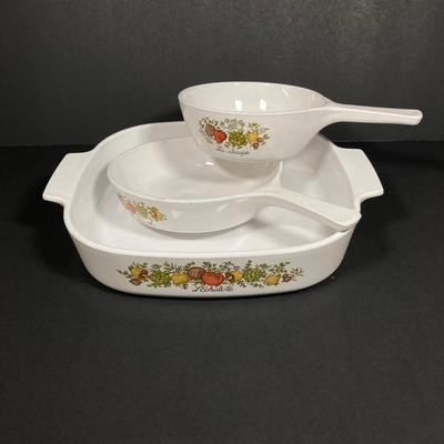 LOT 161: Vintage Corning Ware Pyrex Spice of Life Collection and Six Arcoroc France Glass Dishes