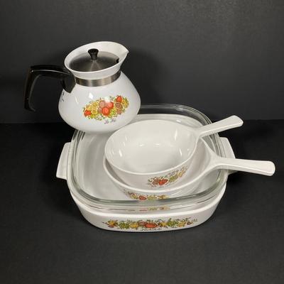 LOT 161: Vintage Corning Ware Pyrex Spice of Life Collection and Six Arcoroc France Glass Dishes