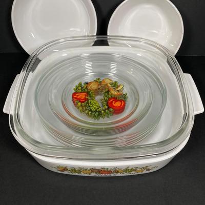 LOT 161: Vintage Corning Ware Pyrex Spice of Life Collection and Six Arcoroc France Glass Dishes