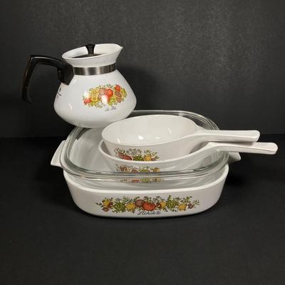 LOT 161: Vintage Corning Ware Pyrex Spice of Life Collection and Six Arcoroc France Glass Dishes