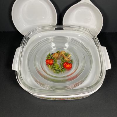 LOT 161: Vintage Corning Ware Pyrex Spice of Life Collection and Six Arcoroc France Glass Dishes