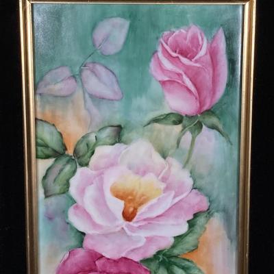 LOT 162: Beautiful Hand Painted and Framed Work of Art by Artist Elma C. Davidson, Mosaic Planter and Japan Ginger Jar