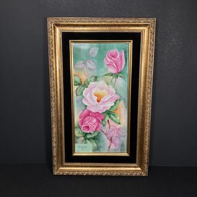 LOT 162: Beautiful Hand Painted and Framed Work of Art by Artist Elma C. Davidson, Mosaic Planter and Japan Ginger Jar