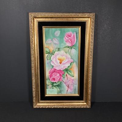 LOT 162: Beautiful Hand Painted and Framed Work of Art by Artist Elma C. Davidson, Mosaic Planter and Japan Ginger Jar