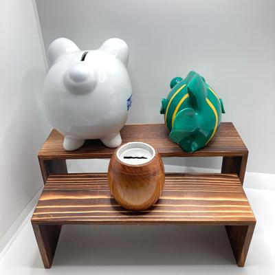 LOT 163: Collection of Coin Banks - Vintage Rexair Vacuum, Humane Society Piggy, Tropical Fish and Souvenir Barrell