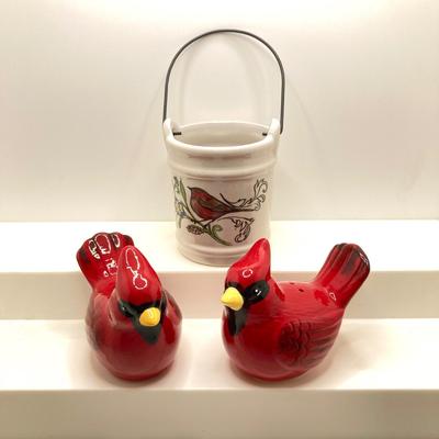 LOT 165: Bird / Garden Themed Collection - Yankee Candle Tea Light Holders, Pimpernel Hummingbird Coasters, Cardinal Salt and Pepper...