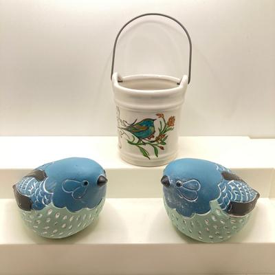 LOT 165: Bird / Garden Themed Collection - Yankee Candle Tea Light Holders, Pimpernel Hummingbird Coasters, Cardinal Salt and Pepper...