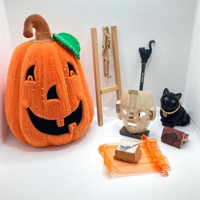 LOT 166: Spooky Cool Vintage Collection - Bejeweled Pumpkin, Witches, Black Cats, Mother of Pearl Mask and More