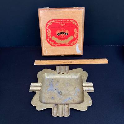 LOT 169: Assa Chourico Terracotta Cooking Dish, Girl With No Face Pottery Figurine, Brass Ashtray, Wooden Cigar Box and Cancun Mexico...