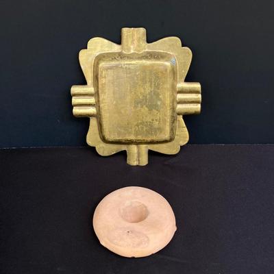 LOT 169: Assa Chourico Terracotta Cooking Dish, Girl With No Face Pottery Figurine, Brass Ashtray, Wooden Cigar Box and Cancun Mexico...