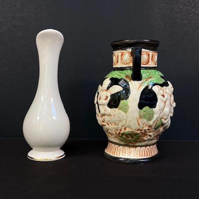 LOT 170: Vintage Decorative Collection - Cobalt Blue Shell, Greek Style Cherub Vase, Trimont Ware Japan Bowl, Villanova University Bud...