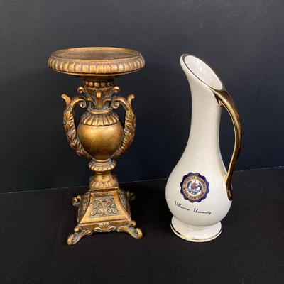 LOT 170: Vintage Decorative Collection - Cobalt Blue Shell, Greek Style Cherub Vase, Trimont Ware Japan Bowl, Villanova University Bud...