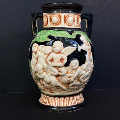 LOT 170: Vintage Decorative Collection - Cobalt Blue Shell, Greek Style Cherub Vase, Trimont Ware Japan Bowl, Villanova University Bud...