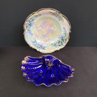 LOT 170: Vintage Decorative Collection - Cobalt Blue Shell, Greek Style Cherub Vase, Trimont Ware Japan Bowl, Villanova University Bud...