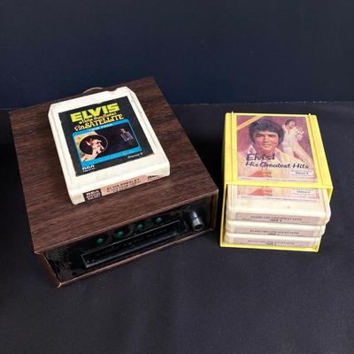 LOT 172: Vintage Sears Roebuck and Co. 8 Track Player Model 400 9101 0300, Elvis 8 Track Tapes, Car Books and Kooky2 Pink Cadillac Candy...