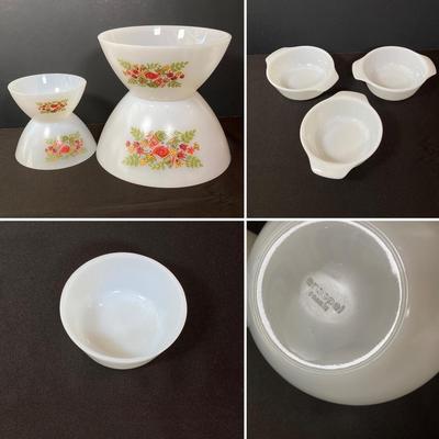 LOT 176: Vintage Arcopal France Bird and Floral Mixing Bowl Set with Anchor Hocking Oven Ware and More