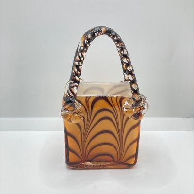 LOT 178: Lenox Kate Spade One In A Million Mug, Art Glass Animal Print Handbag Vase, Leather Coach Hang Tag and Krispy Kreme Mug
