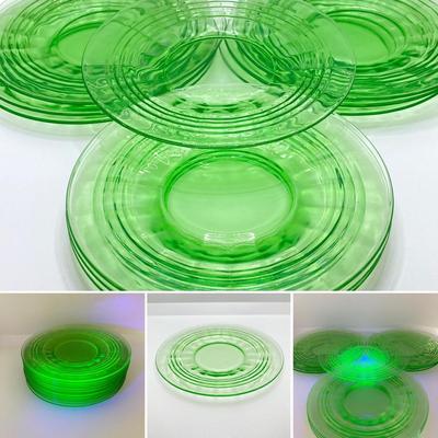 LOT 64: Ten 6 Inch Uranium Glass Serving Plates
