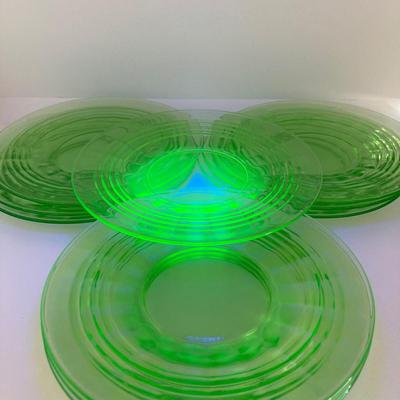 LOT 64: Ten 6 Inch Uranium Glass Serving Plates