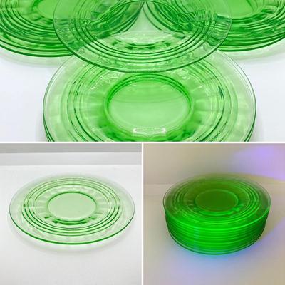 LOT 64: Ten 6 Inch Uranium Glass Serving Plates