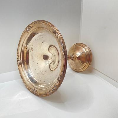 LOT 65: Damask Rose Heirloom Weighted Reinforced Sterling Pedestal Bowl and Crown Weighted Sterling Salt and Pepper Shakers