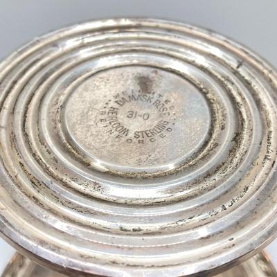 LOT 65: Damask Rose Heirloom Weighted Reinforced Sterling Pedestal Bowl and Crown Weighted Sterling Salt and Pepper Shakers