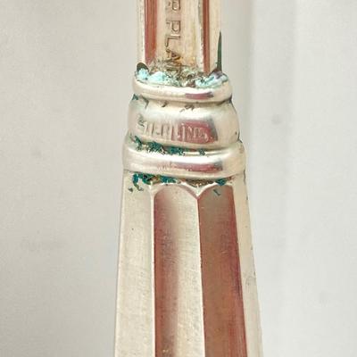 LOT 66: Gorham Sterling Silver Monogrammed Sugar Cube Tongs (25.2 gtw), Weighted Sterling / Stainless Knives, Serving Utensils and...