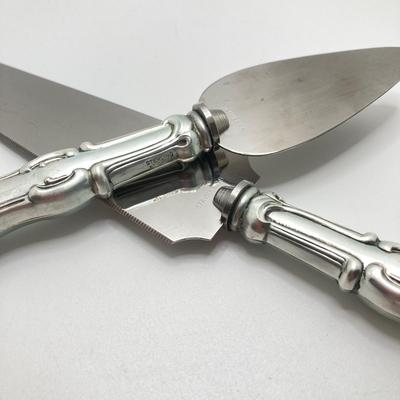 LOT 66: Gorham Sterling Silver Monogrammed Sugar Cube Tongs (25.2 gtw), Weighted Sterling / Stainless Knives, Serving Utensils and...