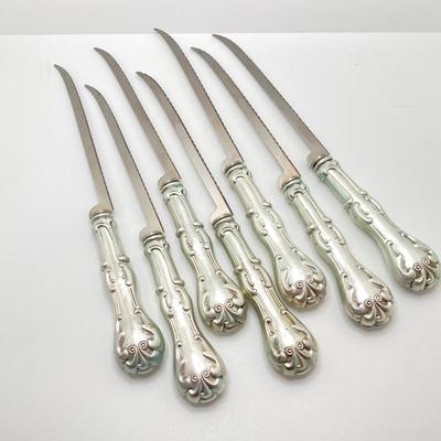 LOT 66: Gorham Sterling Silver Monogrammed Sugar Cube Tongs (25.2 gtw), Weighted Sterling / Stainless Knives, Serving Utensils and...