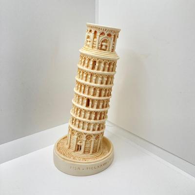 LOT 67: Collection of Home Decor - Gold Tone Vase, Sabin Crest-O-Gold 22K Souvenir New York, NY Plate, Leaning Tower of Pisa Candlestick...