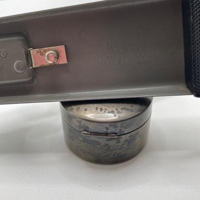 LOT 68: Vintage Office Supplies and More - Personalized Sterling Stamp Holder (50.5 gtw), Arrow 203 Stapler, Pickett Microline Ruler with...