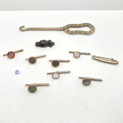 LOT 69: Vintage Jewelry and Accessories - Swiss Bulova Ladies Watch 10K Gold Filled, Queen Elizabeth The Second Clip-on Earrings, Abalone...