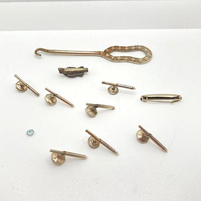 LOT 69: Vintage Jewelry and Accessories - Swiss Bulova Ladies Watch 10K Gold Filled, Queen Elizabeth The Second Clip-on Earrings, Abalone...