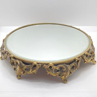 LOT 70: Vanity Mirror with Collection of Vintage Jewelry - Brooches / Pins, Shoe Clips, Clip-on Earrings, Adjustable Promise Ring and More
