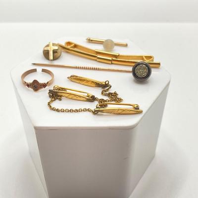 LOT 70: Vanity Mirror with Collection of Vintage Jewelry - Brooches / Pins, Shoe Clips, Clip-on Earrings, Adjustable Promise Ring and More