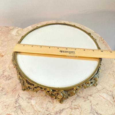 LOT 70: Vanity Mirror with Collection of Vintage Jewelry - Brooches / Pins, Shoe Clips, Clip-on Earrings, Adjustable Promise Ring and More