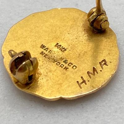 LOT 71: Antique Gold Personalized Warren & Co New York Trenton High School 1914 Class Pin - 14K 2.2 gtw