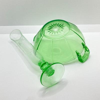 LOT 73: Depression Glass Collection - Two Tone Green Uranium / Pink Glasses, Green Bud Vase and Bowl, Pink Condiment / Candy Bowl with...