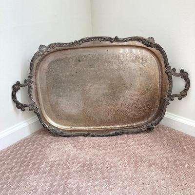 LOT 75: Silver Plated Serving Tray with Silver on Copper Tea Pot and Jardiniere Planter