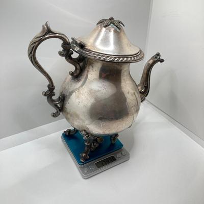 LOT 75: Silver Plated Serving Tray with Silver on Copper Tea Pot and Jardiniere Planter
